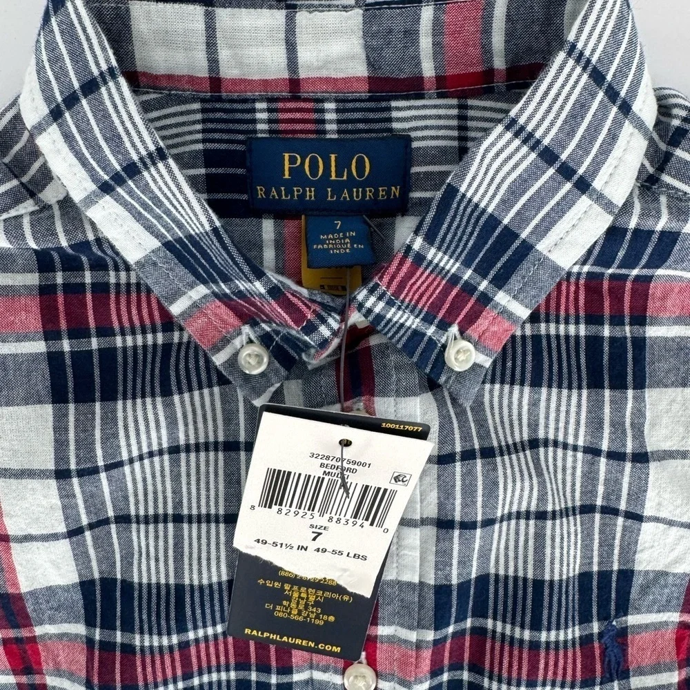 NWT Polo Ralph Lauren Boys Faded Madras Plaid Button Shirt Size 7